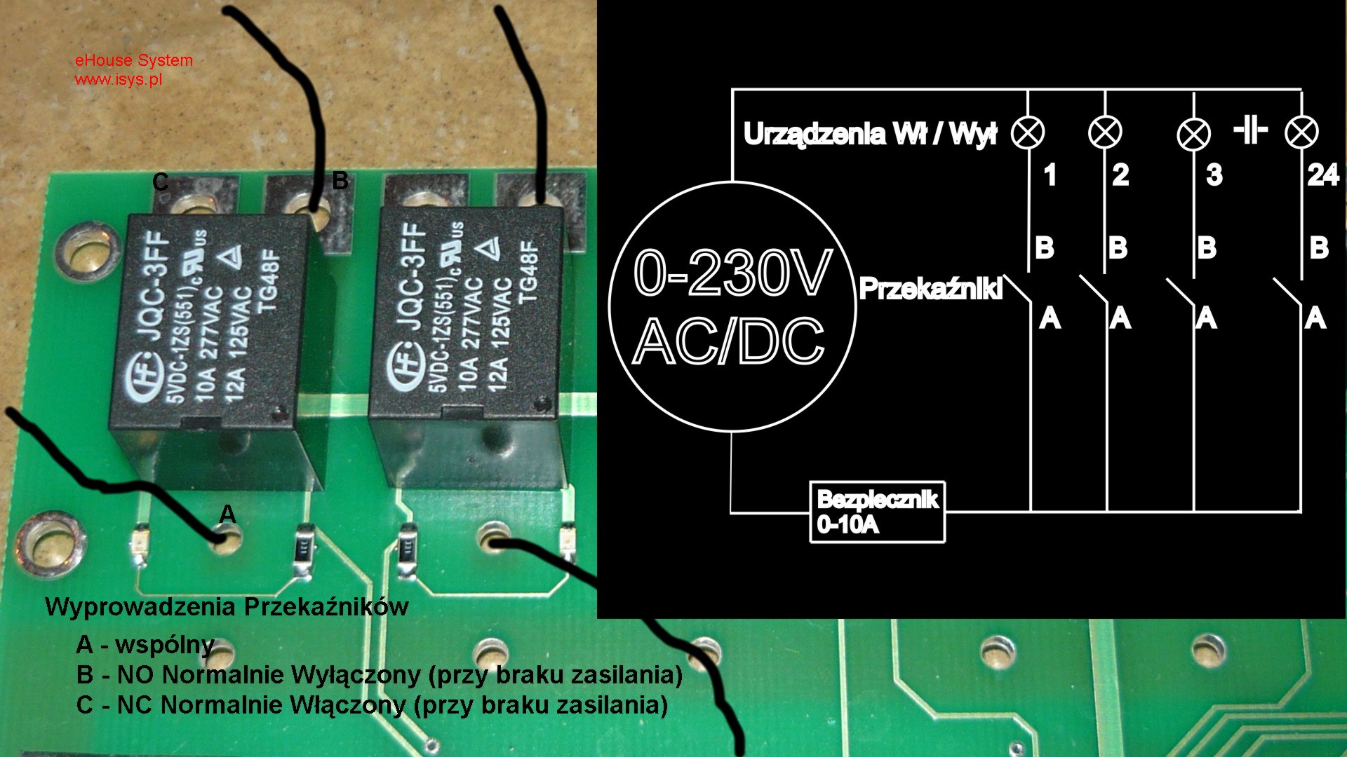 Inteligentny Dom eHouse - Podłaczenie przekaźnikow do urządzeń elektrycznych