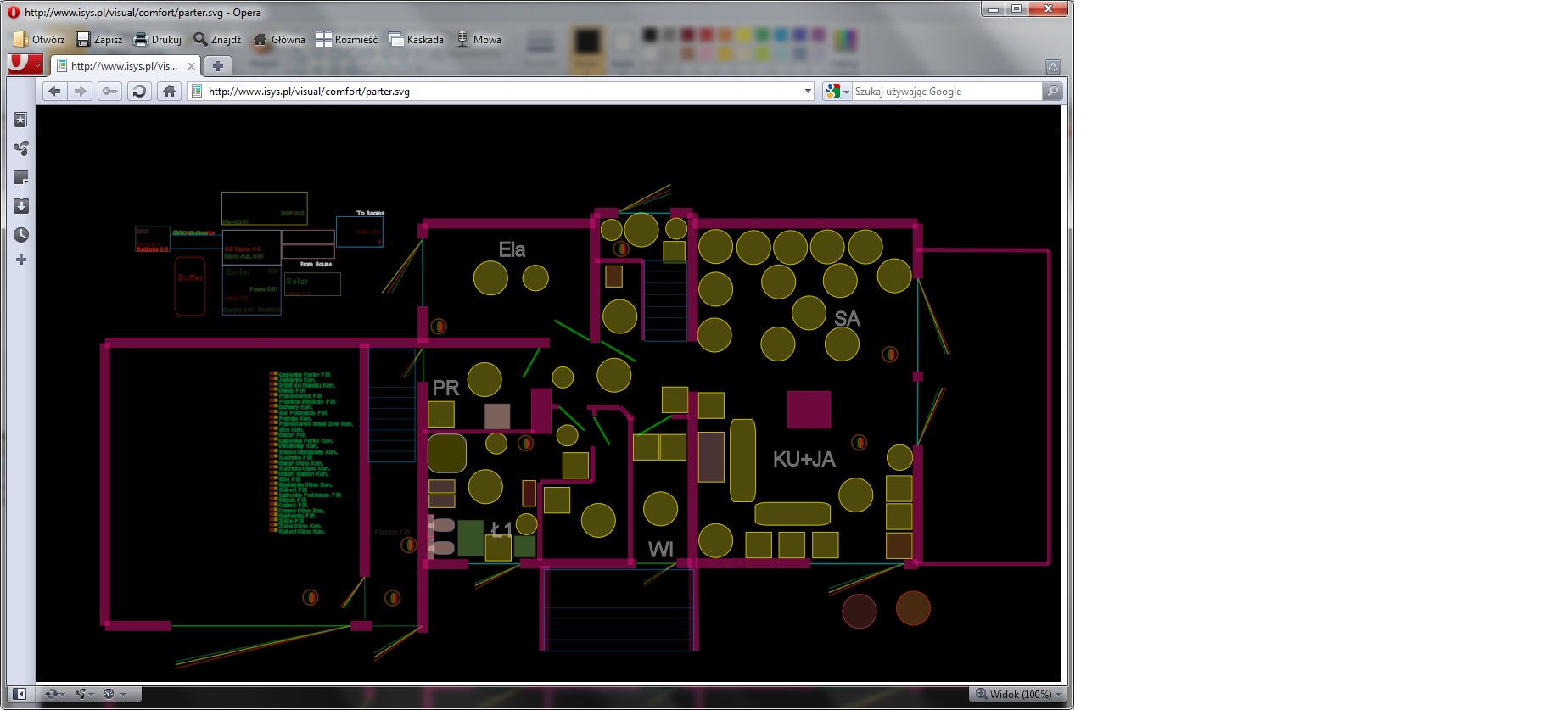  EHouse casa intelixente . Control a través dun navegador web (SVG) 