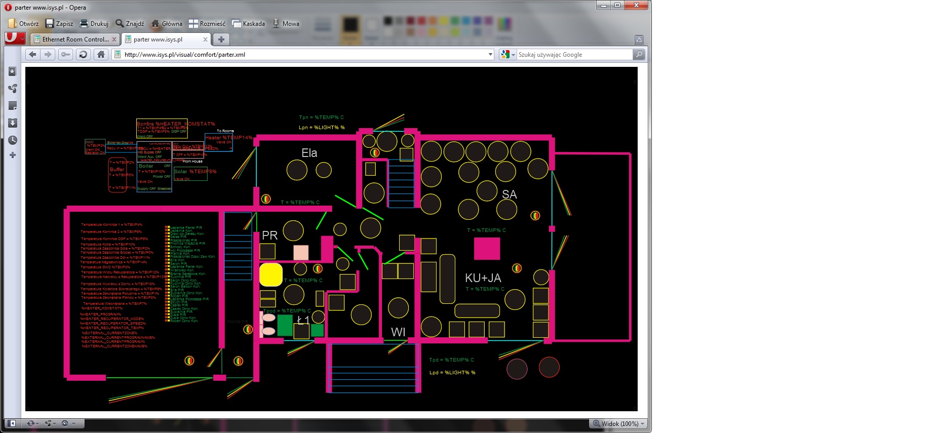  EHouse casa intelixente . Control a través dun navegador web (XML - SVG) 