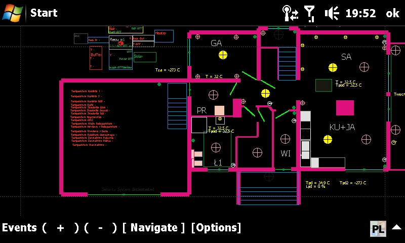 Building Management System, Home Automation eHouse. Visualization and graphical control from PDA, Mobile Phone, Smart Phone, Touch Phone with zoom
