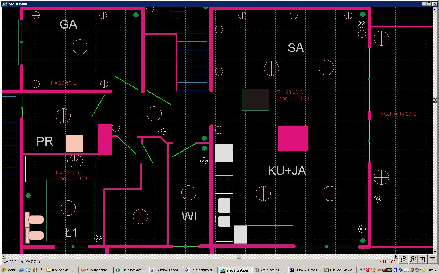  Intelligent Building , eHouse grafik House panel kawalan dan PC Windows XP , Vista , 7 Visualisasi dari perubahan skala PC 