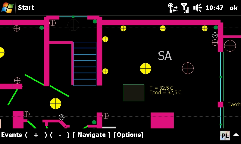 Inteligentny budynek eHouse - graficzne sterowanie oświetleniem i ogrzewaniem z wizualizacją stanu systemu z PDA, telefonu komórkowego, TouchPhone, SmartPhone. Aplikacja Windows Mobile