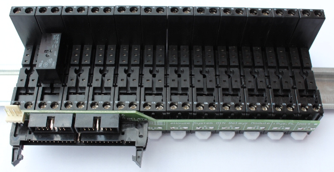  relay module for DIN rail containing 12x relays with sockets for eHouse 1 and Ethernet eHouse home automation system