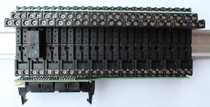 relay module for DIN rail containing 12x relays with sockets for eHouse 1 and Ethernet eHouse home automation system