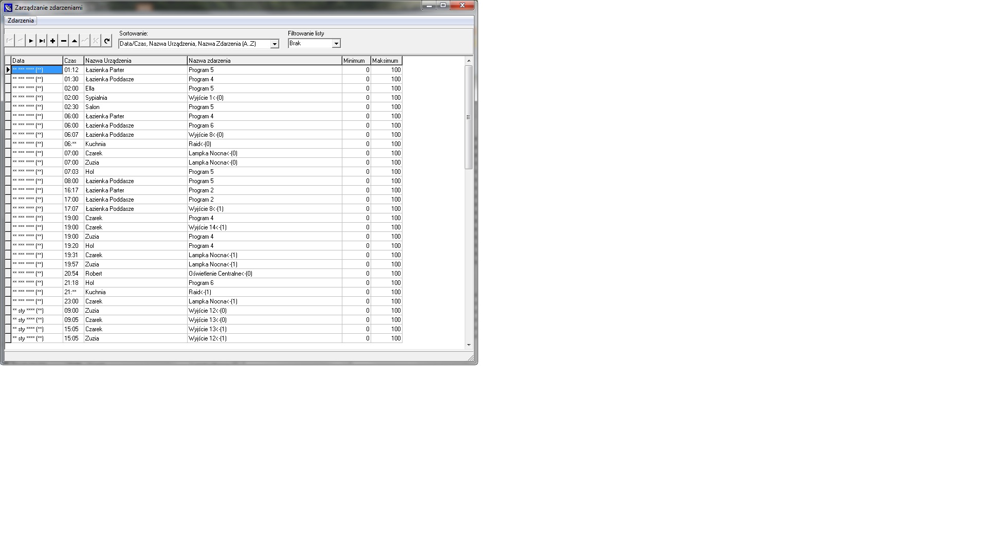  Controlling the ehouse house - configuration of the calendar and schedule of drivers and system 